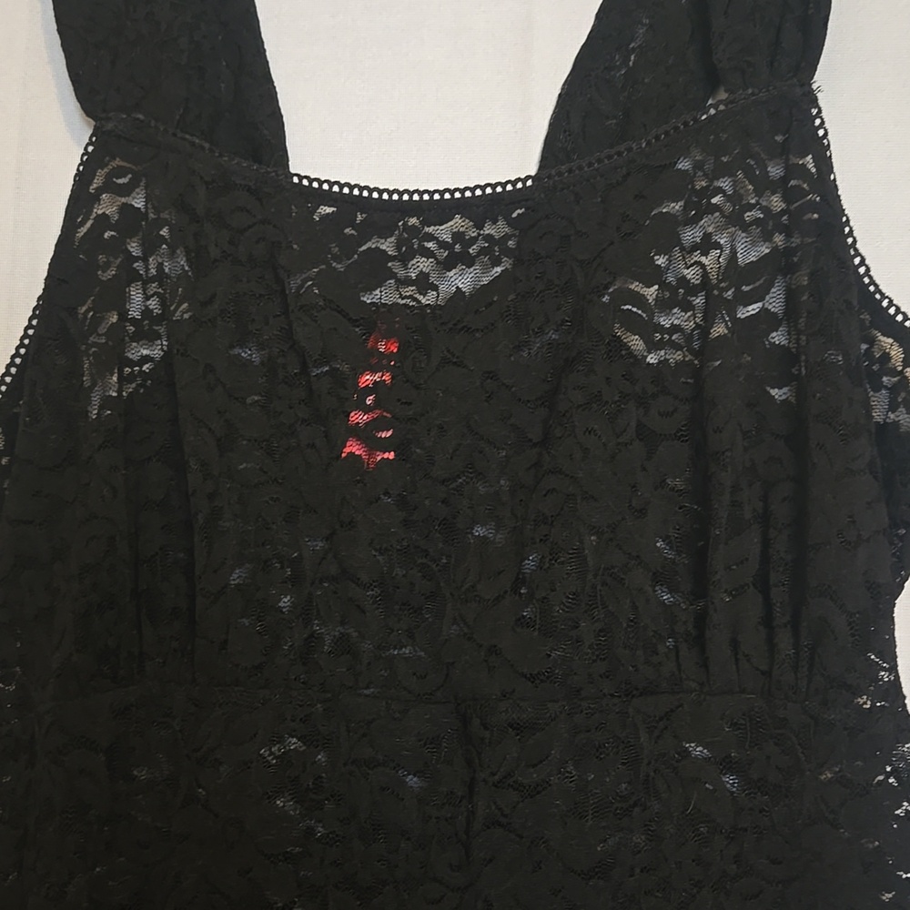 Womens Ruby Ribbon Black Lace Tank Cami Sz XL - Picture 2 of 8